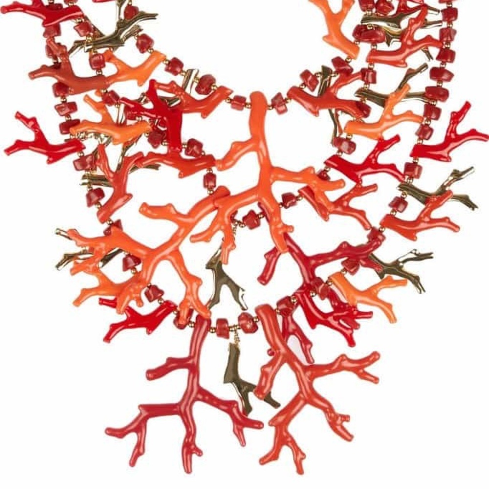 Kenneth Jay Lane Coral 3 Strand statement necklace